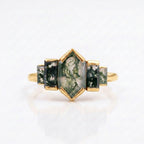 Bezel Set Moss Agate Hexagon Engagement Gold Ring