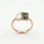 Double Stone Moss Agate And Moonstone Toi Et Moi Rose Gold Engagement Ring