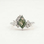 Kite Cut Moss Agate Cluster Diamond Silver Engagement Ring 