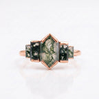 Bezel Set Moss Agate Hexagon Engagement Rose Gold Ring