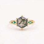 Kite Emerald Moss Agate Hexagon Gold Engagement Ring