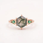 Kite Emerald Moss Agate Hexagon Engagement Rose Gold Ring