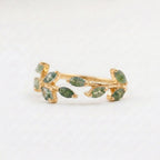 Leaf Moss Agate Gold Wedding Band For Women 