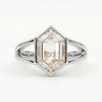 Hexagon Moissanite Bezel Set Engagement Ring Sliver