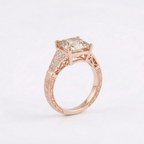 Asscher Cut Peach Moissanite Diamond Rose Gold Ring