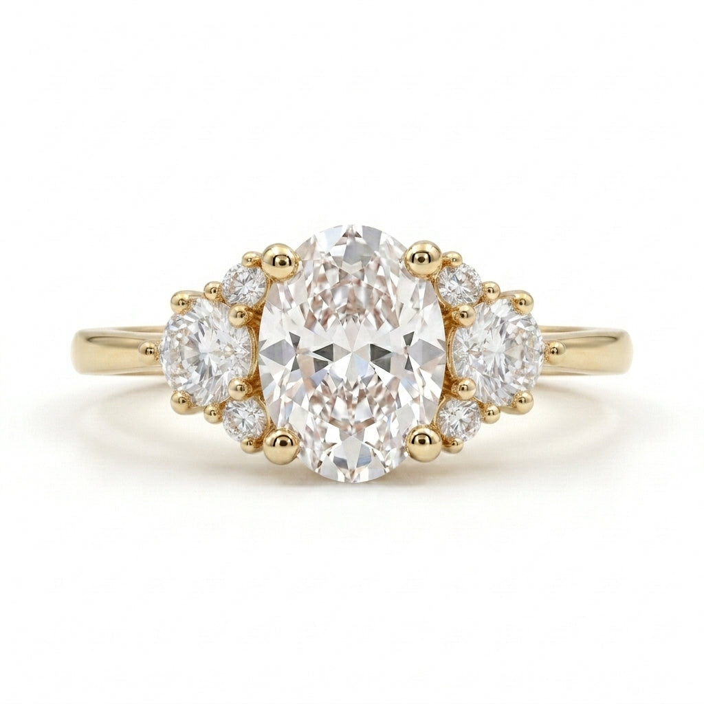 1.5ct Oval Cut Moissanite Cluster Gold Engagement Ring