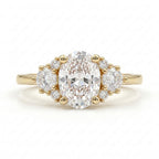 1.5ct Oval Cut Moissanite Cluster Gold Engagement Ring