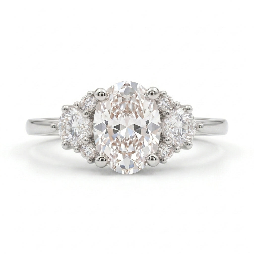 1.5ct Oval Cut Moissanite Cluster Silver Engagement Ring