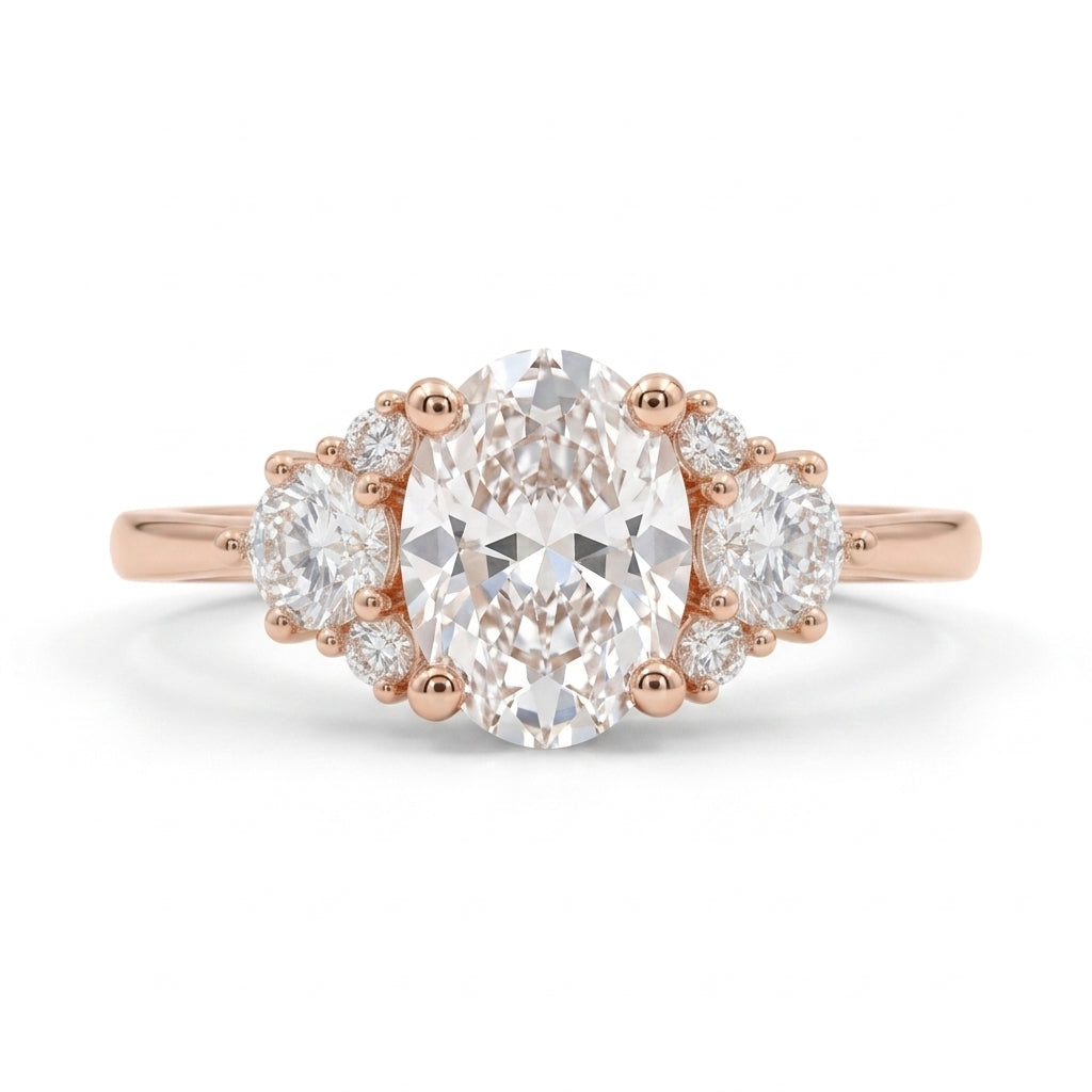 1.5ct Oval Cut Moissanite Cluster Rose Gold Engagement Ring