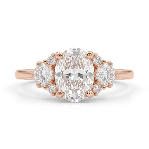 1.5ct Oval Cut Moissanite Cluster Rose Gold Engagement Ring