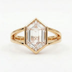 Hexagon Moissanite Bezel Set Engagement Ring Gold