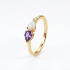 Pear Cut Alexandrite Art Deco Moissanite 3 Stone Wedding Gold Band