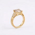 Asscher Cut Peach Moissanite Diamond Gold Ring