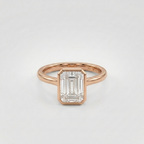 3 CT Emerald Cut Moissanite Rose Gold Engagement Ring Bezel Set Wedding Rings