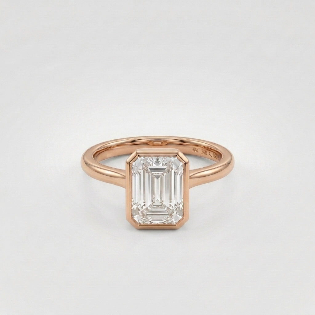 3 CT Emerald Cut Moissanite Rose Gold Engagement Ring Bezel Set Wedding Rings
