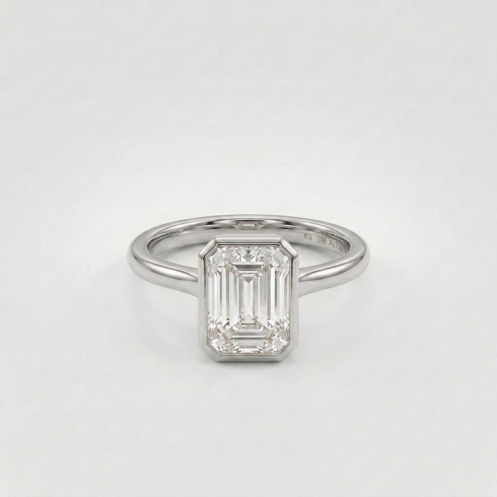 3 CT Emerald Cut Moissanite Silver Engagement Ring Bezel Set Wedding Rings
