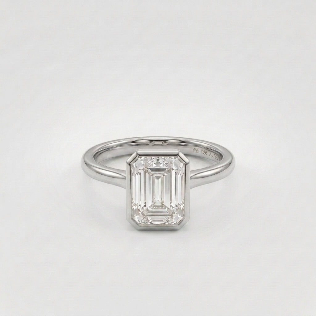 3 CT Emerald Cut Moissanite Silver Engagement Ring Bezel Set Wedding Rings