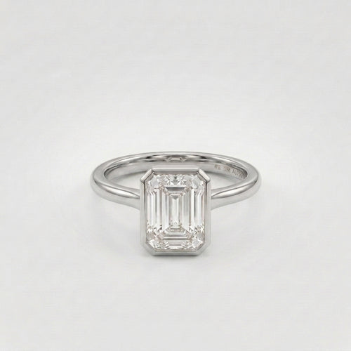 3 CT Emerald Cut Moissanite Silver Engagement Ring Bezel Set Wedding Rings