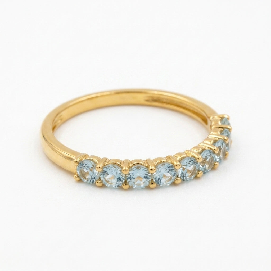 Oval Cut Aquamarine Stacking Wedding Band Solid Gold