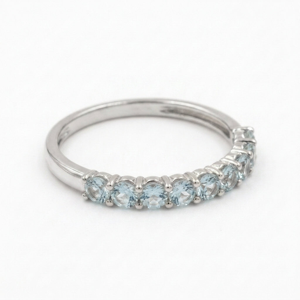 Oval Cut Aquamarine Stacking Wedding Band Silver