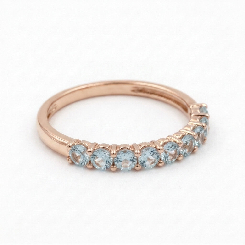 Oval Cut Aquamarine Stacking Wedding Band Rose Gold