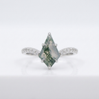 Kite Moss Agate Halo Diamond SIlver Engagement Ring