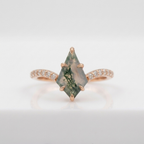 Kite Moss Agate Halo Diamond Rose Gold Engagement Ring