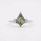 Kite Shaped Moss Agate White Gold Engagement Ring