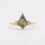 Kite Shaped Moss Agate Gold Engagement Ring 