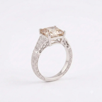 Asscher Cut Peach Moissanite Diamond Ring