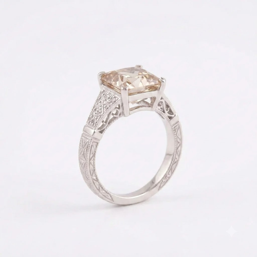 Asscher Cut Peach Moissanite Diamond Ring