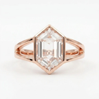 Hexagon Moissanite Bezel Set Engagement Ring Rose Gold