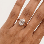 Hexagon Moissanite Bezel Set Engagement Ring Rose Gold With Model Finger