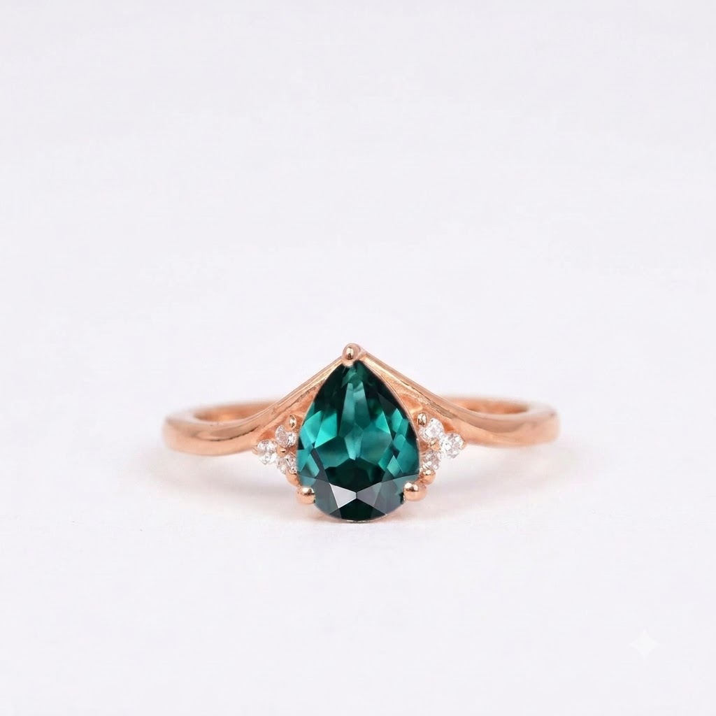 Green Emerald & Diamond Rose Gold Engagement Ring