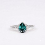 Green Emerald & Diamond Silver Engagement Ring