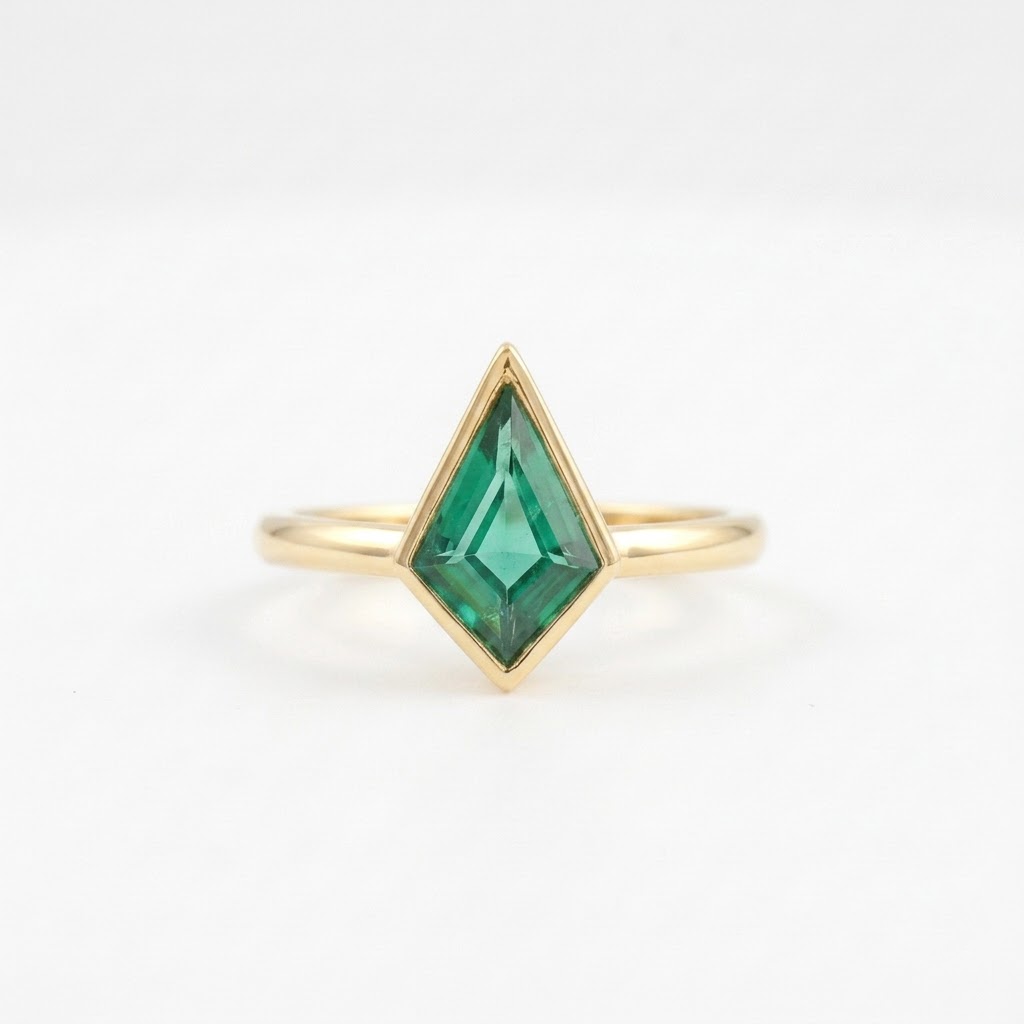 Kite Shaped Emerald Ring Solid Gold Solitaire Ring