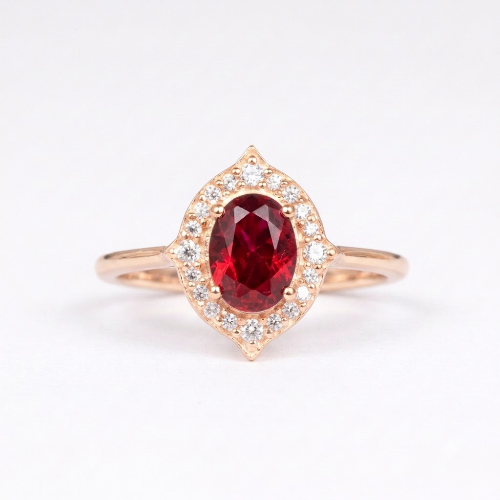 Oval Cut Red Ruby Rose Ring