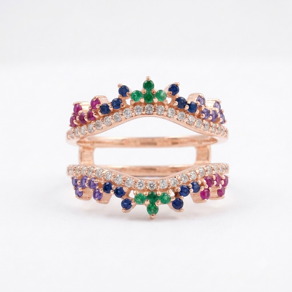 Multi Stone Wedding Band | Sapphire Ruby Emerald Multi Stone Rose Gold Ring