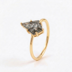 Kite Shaped Black Rutile Quartz Gold Ring