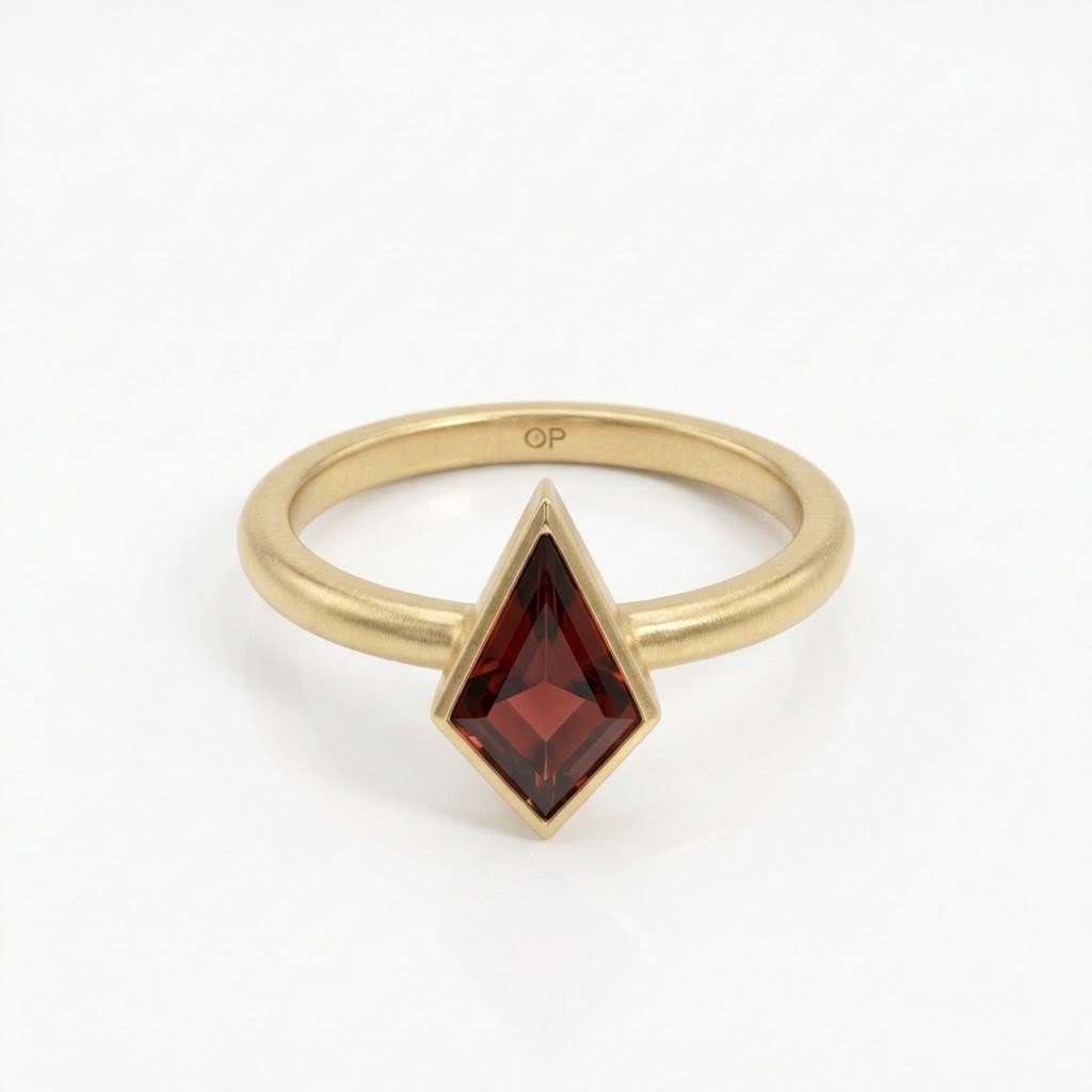 Kite Shaped Red Garnet Gold Ring