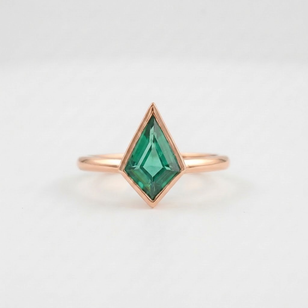 Kite Shaped Emerald Ring Rose Gold Solitaire Ring
