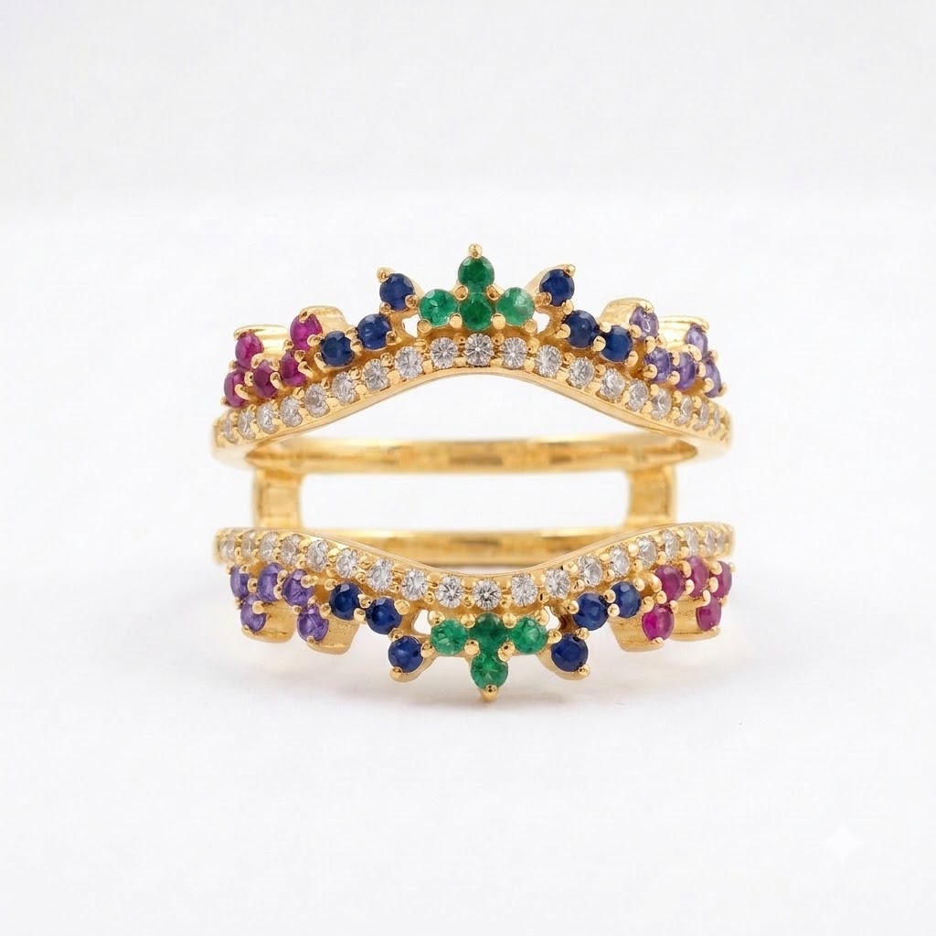 Multi Stone Wedding Band | Sapphire Ruby Emerald Multi Stone Gold Ring
