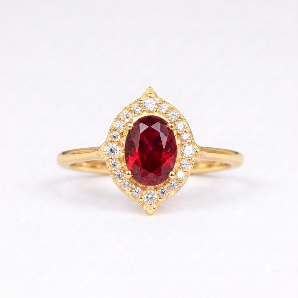 Oval Cut Red Ruby Gold Ring