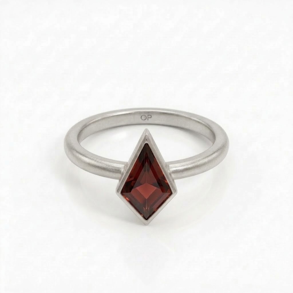 Kite Shaped Red Garnet Silver Ring
