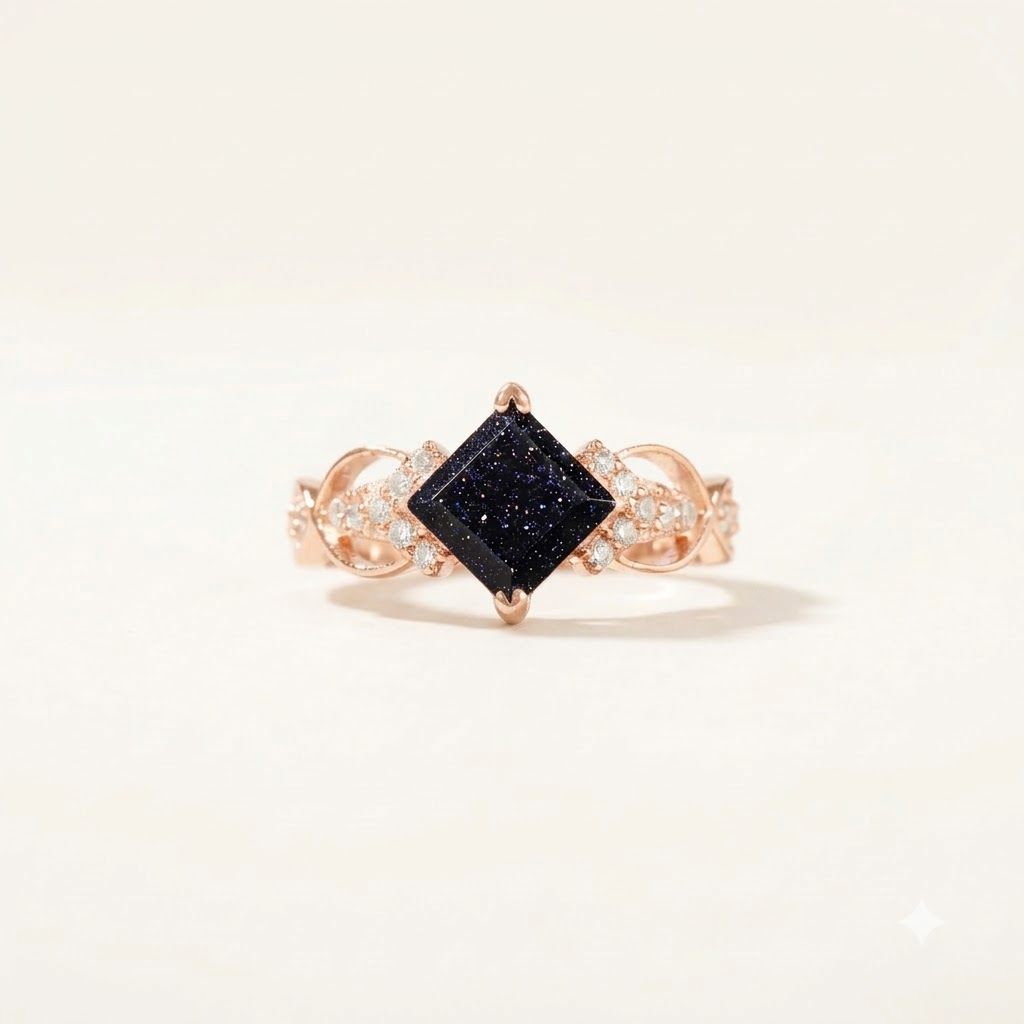 Princess Cut Blue Sandstone Rose Gold Engagement Ring