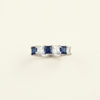 Princess Cut Sapphire And Diamond 925 Silver Wedding Band