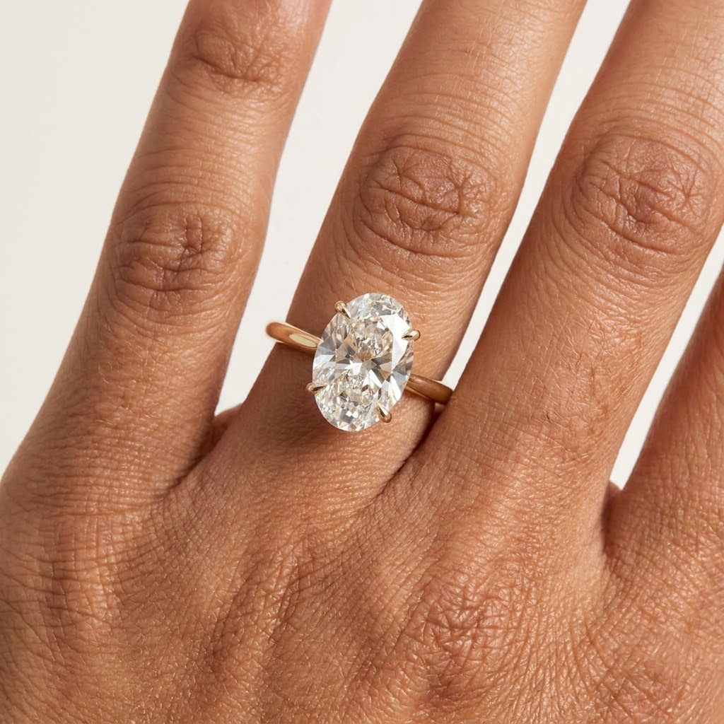 Oval Cut Moissanite Ring Daisy Floral Engagement Ring With Model Finger