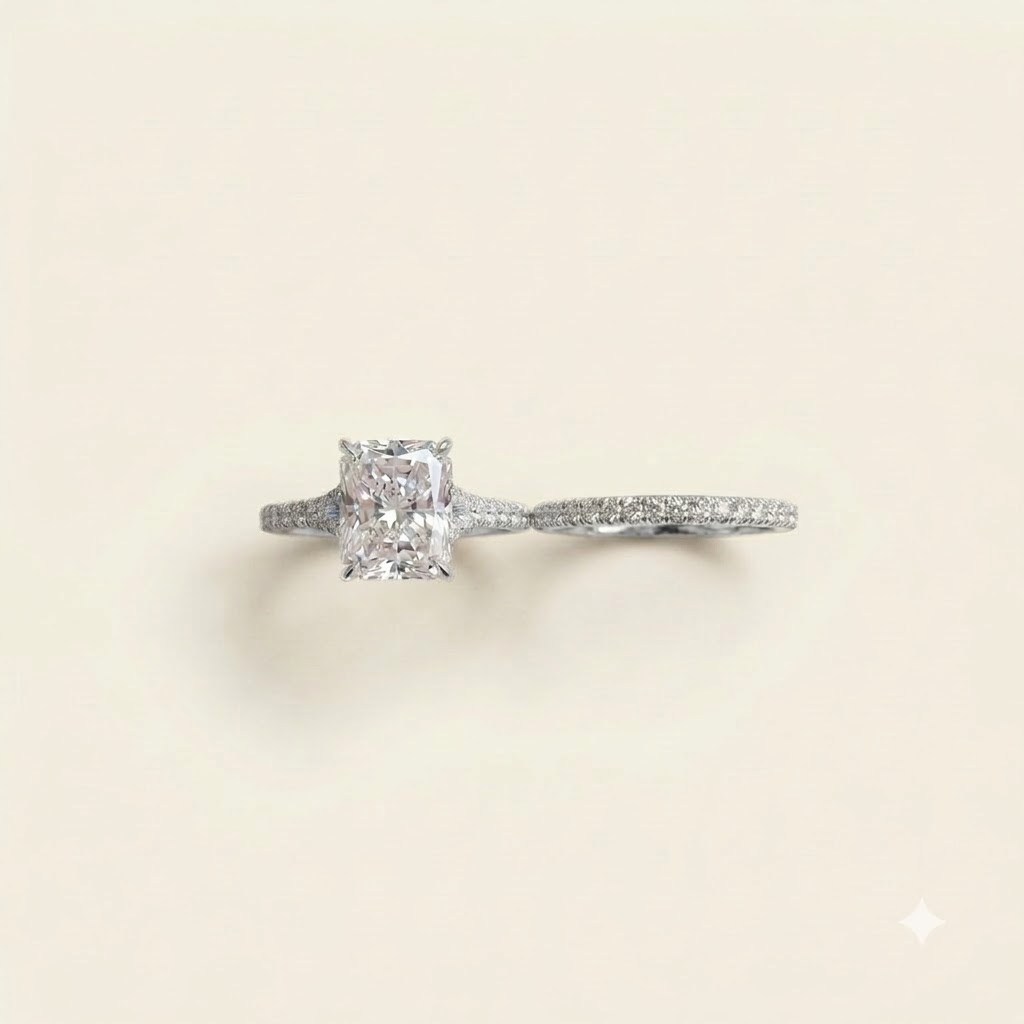 2.5CT Radiant Cut Moissanite Silver Engagement Ring Set