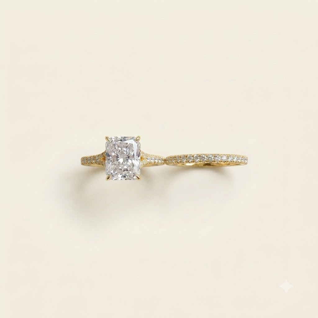 2.5CT Radiant Cut Moissanite Gold Engagement Ring Set