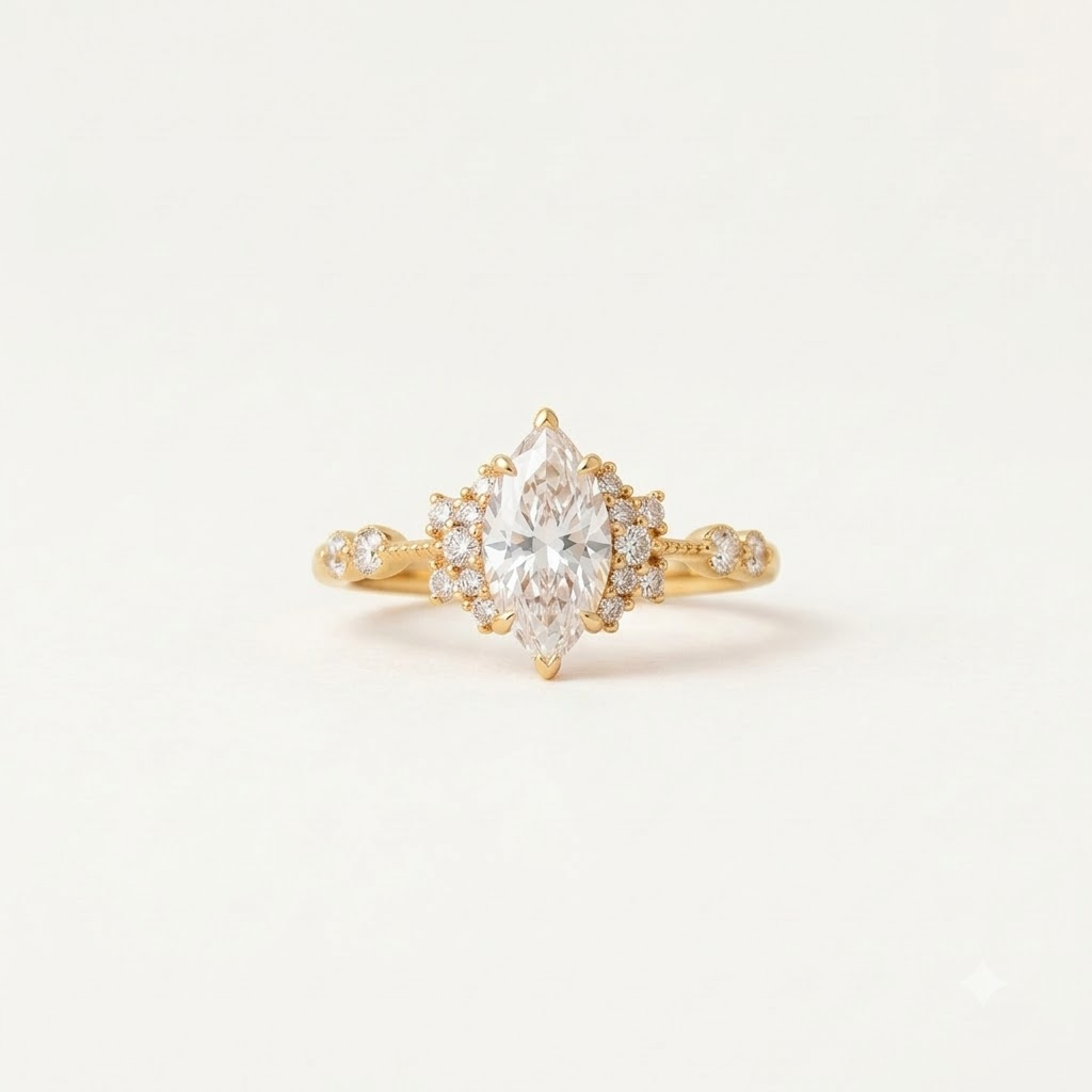 Marquise Cut Moissanite Gold Engagement Unique Promise Ring